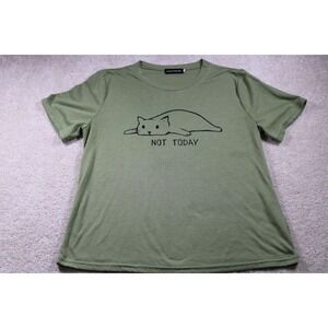 Fancyqube Womens Olive Green Medium Cat Print‎ T-Shirt Cotton Crazy Not Today